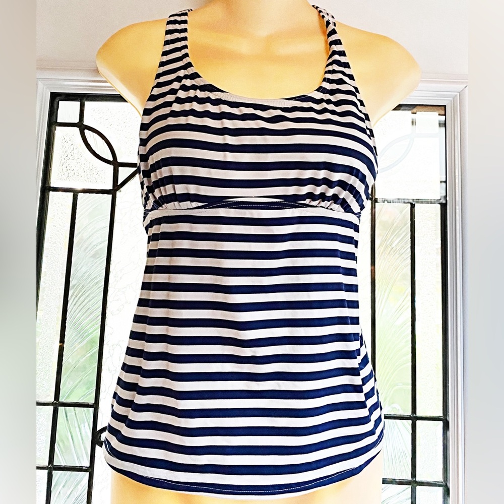 Lands End - Black White Striped Tankini Swim Top with Underwire Bra